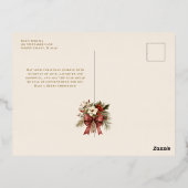Kerstbloemen Goud Vrolijke Tekst 2-Foto  Folie Feestdagen Briefkaart (Achterkant)