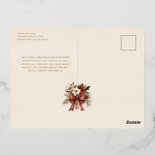 Kerstbloemen Goud Vrolijke Tekst 2-Foto Folie Feestdagen Briefkaart (Achterkant)