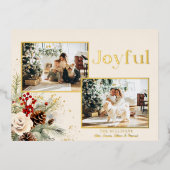 Kerstbloemen Goud Vrolijke Tekst 2-Foto  Folie Feestdagen Briefkaart (Voorkant)