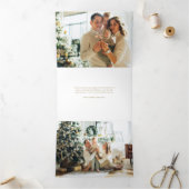 Kerstbloemen Goud Vrolijke Tekst Multi-Foto Drieluik Wenskaart (Binnen)