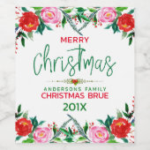 Kerstbloemen, grens en moderne typografie wijn etiket (Enkel label)