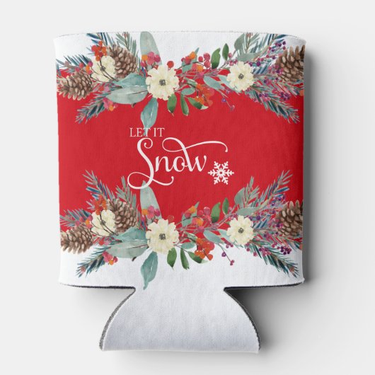 Kerstbloemen grens-Laat het sneeuwtypografie Blikjeskoeler (Achterkant)