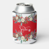 Kerstbloemen grens-Laat het sneeuwtypografie Blikjeskoeler (Blikje Achterkant)