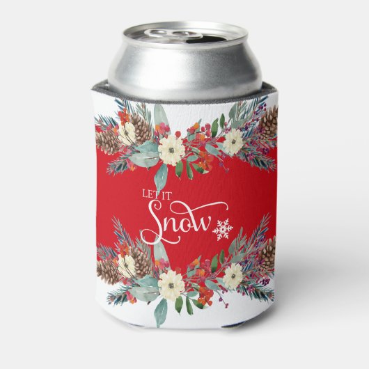 Kerstbloemen grens-Laat het sneeuwtypografie Blikjeskoeler (Blikje Achterkant)