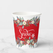 Kerstbloemen grens-Laat het sneeuwtypografie Papieren Bekers (Achterkant)