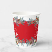 Kerstbloemen grens-Laat het sneeuwtypografie Papieren Bekers (Rechts)