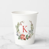 Kerstbloemen krans op maat monogram papieren bekers (Achterkant)