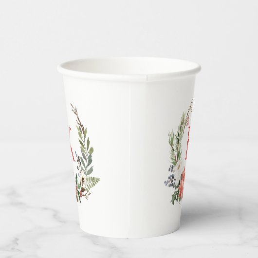 Kerstbloemen krans op maat monogram papieren bekers (Rechts)