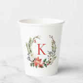 Kerstbloemen krans op maat monogram papieren bekers (Voorkant)