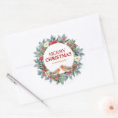 Kerstbloemen krans Robin Birds Ronde Sticker (Envelop)