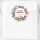 Kerstbloemen krans Robin Birds Ronde Sticker (Tas)