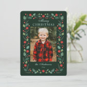 Kerstbloemen Lijst Foto Groen Feestdagenkaart (Staand voorkant)