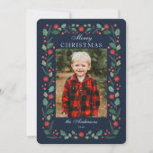 Kerstbloemen Lijst Foto Navy Feestdagenkaart (Voorkant)