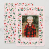Kerstbloemen Lijst Foto Roze Feestdagenkaart (Voorkant / Achterkant)