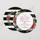 kerstbloemen, met adem en Stripes Diner Invite Kaart (Voorkant / Achterkant)