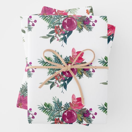 kerstbloemen met glanzende Waterverf, omslagpapier Inpakpapier Vel (In situ)