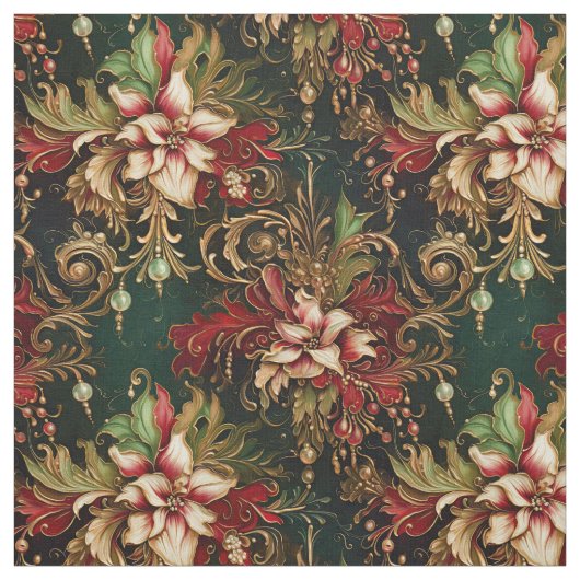 Kerstbloemen op groen stof (Swatch)