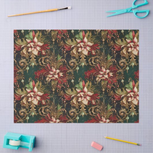 Kerstbloemen op groene decoupage tissuepapier (Craft)