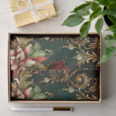 Kerstbloemen op groene decoupage tissuepapier (Geschenk)
