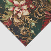 Kerstbloemen op groene decoupage tissuepapier (Detail)