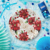 Kerstbloemen Poinsettia rood groen patroon Papieren Bordje (Feest)