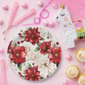 Kerstbloemen Poinsettia rood groen patroon Papieren Bordje (Feest)