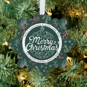 Kerstbloemen   Rood & Groen Botanisch Ornament Kaart