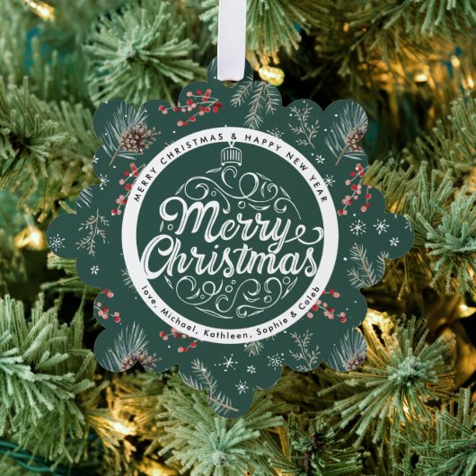 Kerstbloemen | Rood & Groen Botanisch Ornament Kaart (Insitu (Drie))