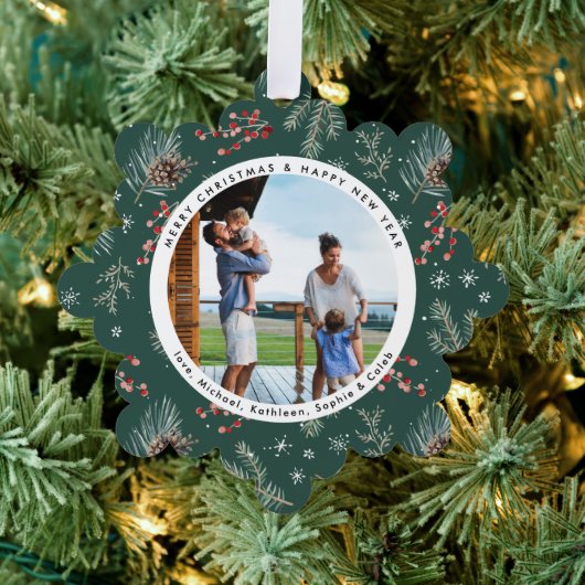 Kerstbloemen | Rood & Groen Botanische Foto Ornament Kaart (Insitu (Drie))