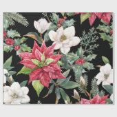 Kerstbloemen Rood Wit Poinsettias Zwart Cadeaupapier (Vlak)