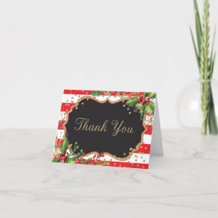 Kerstbloemen Rood Zwart Goud Glitters Confetti Bedankkaart
