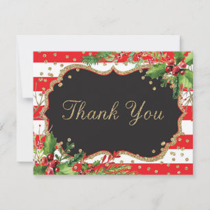 Kerstbloemen Rood Zwart Goud Glitters Confetti Bedankkaart