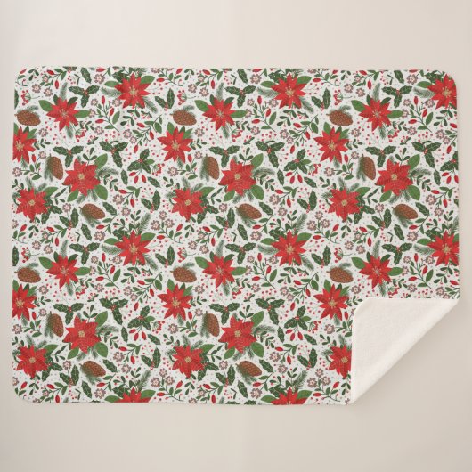 Kerstbloemen Sherpa Deken (Voorkant (horizontaal))