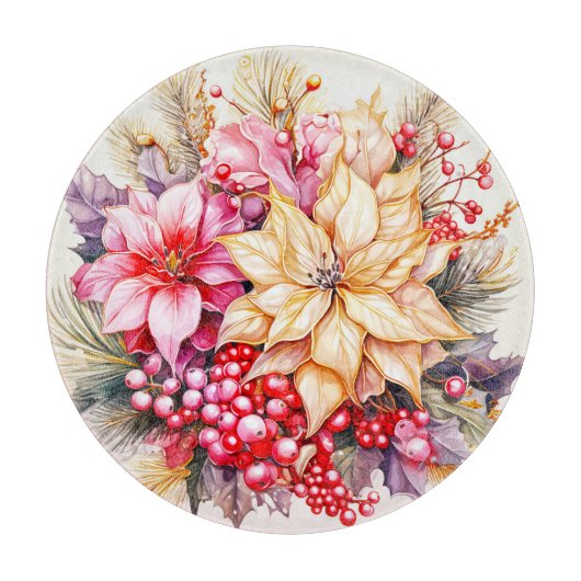 kerstbloemen snijplank (Voorkant)