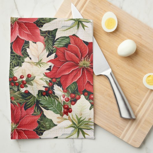 kerstbloemen theedoek (Quarter Fold)