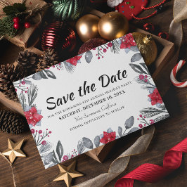 Kerstbloemen Vakantiefeest Save the Date Aankondigingskaart
