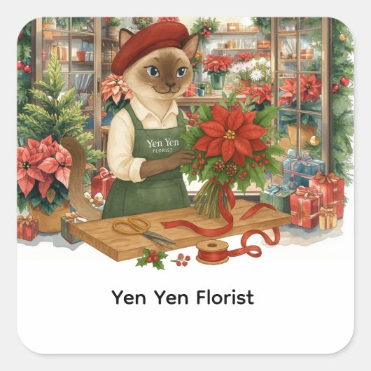Kerstbloemen van Cat Florist Vierkante Sticker (Voorkant)