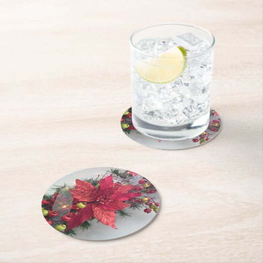 kerstbloemen van Poinsettia - Flor de Pascua Ronde Kartonnen Onderzetter (Insitu)