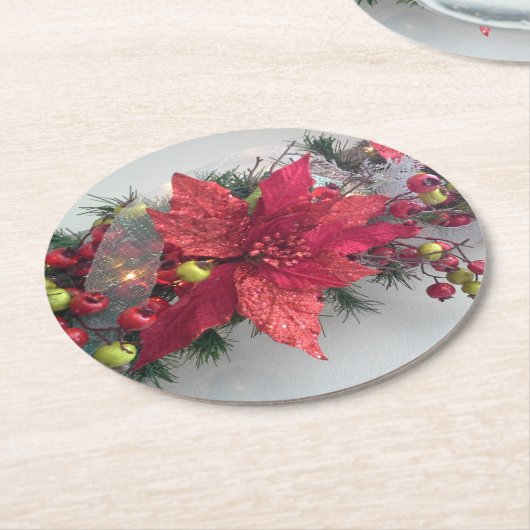kerstbloemen van Poinsettia - Flor de Pascua Ronde Kartonnen Onderzetter (Gebogen)