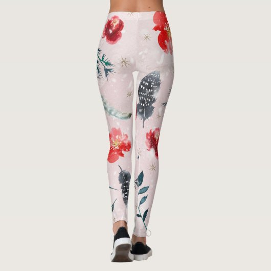 Kerstbloemen verlaten Boho-patroon Leggings (Achterkant)