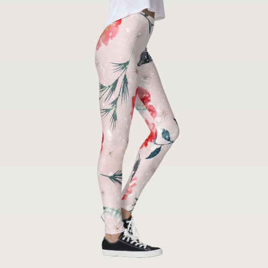 Kerstbloemen verlaten Boho-patroon Leggings (Rechts)