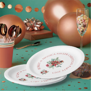 Kerstbloemen, waterverven en een vogel papieren bordje