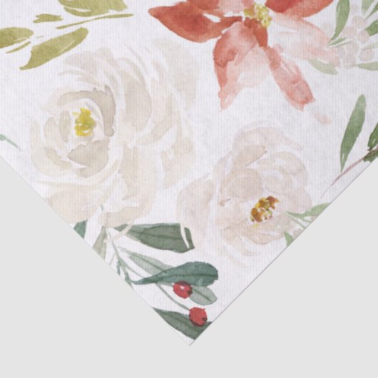 Kerstbloemen & witte rozen patroon tissuepapier (Detail)