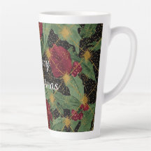 Kerstbloemenpatroon, Goud Rood Groen Zwart