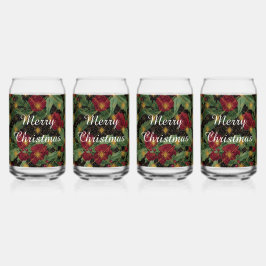 Kerstbloemenpatroon, Goud Rood Groen Zwart ,Wh Blikvorm Glas