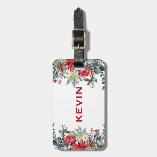 Kerstbloemenrand Bagagelabel (Voorkant verticaal)