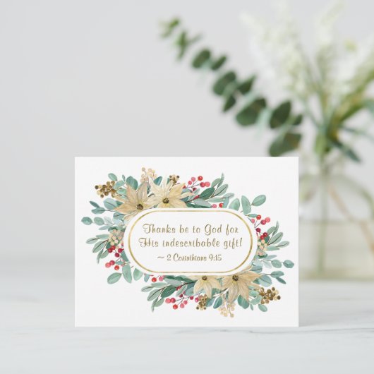 Kerstbloemstuk Bij God te danken Bijbelvers Briefkaart (Staand voorkant)