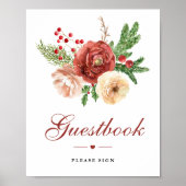 Kerstbloemstuk dennenblad bruiloft gastboek  poster (Voorkant)
