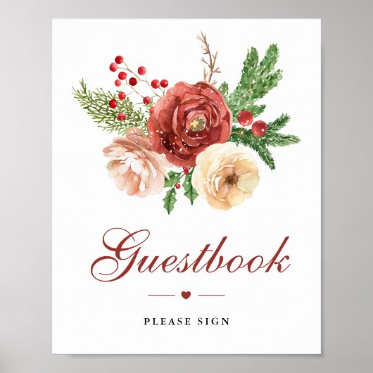 Kerstbloemstuk dennenblad bruiloft gastboek  poster
