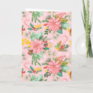 Kerstbloemstuk Merry & Bright Roze Feestdagen Kaart